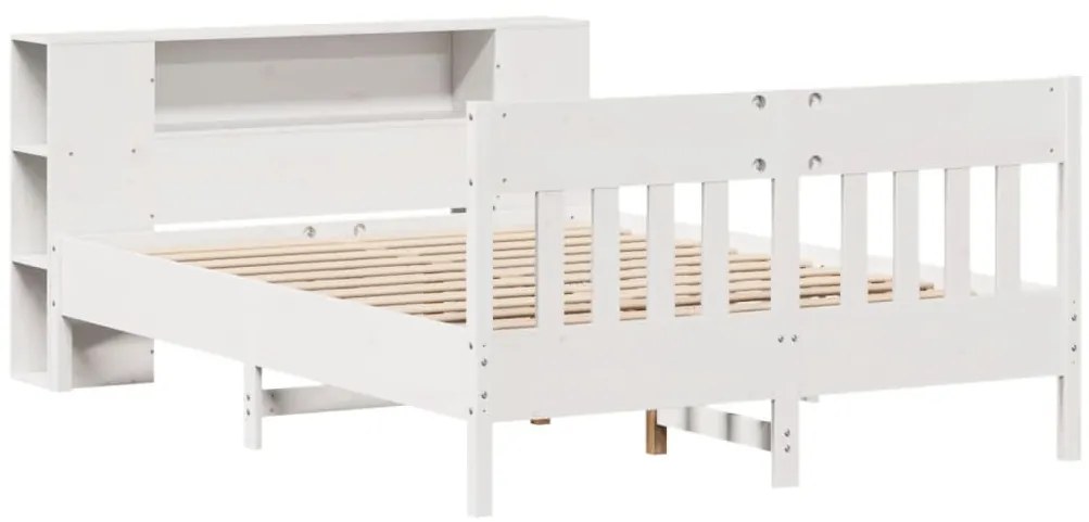 Κρεβάτι Βιβλιοθήκη Χωρίς Στρώμα 160x200 εκ Μασίφ Ξύλο Πεύκου - Λευκό