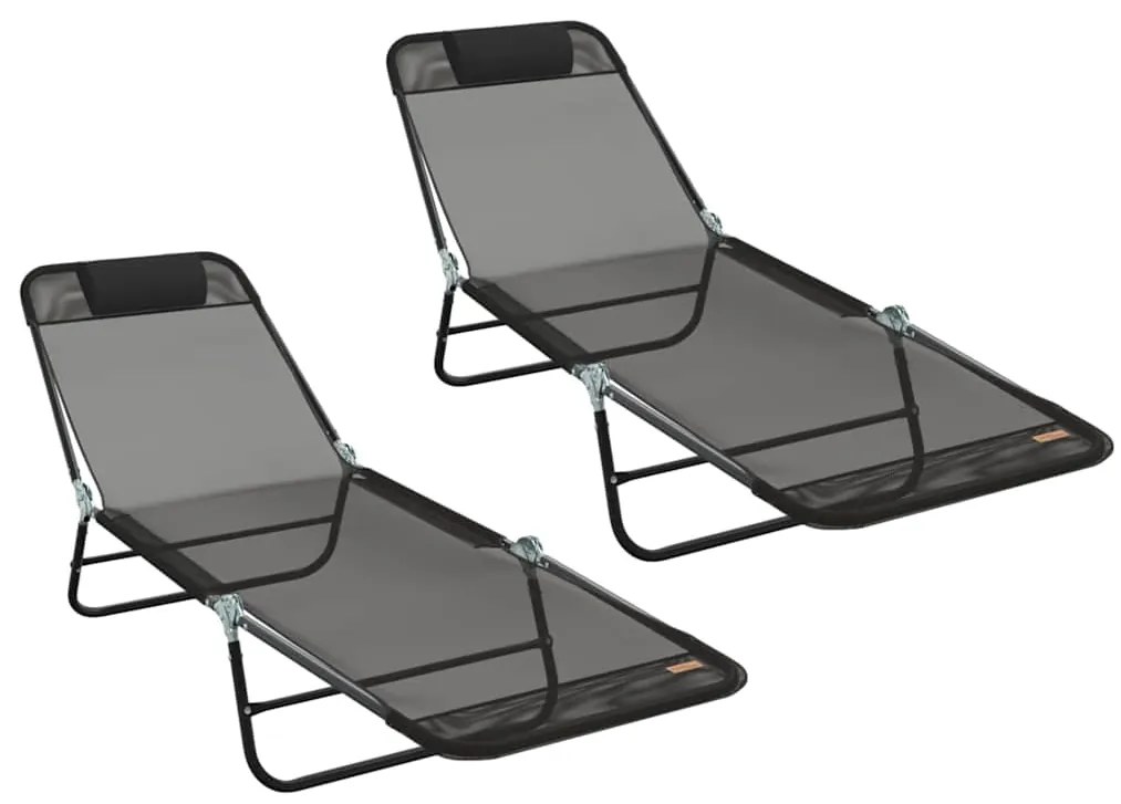 vidaXL Πτυσσόμενη ξαπλώστρα 2 pcs Μαύρο 182 x 55 x 85.5 εκ. Textilene