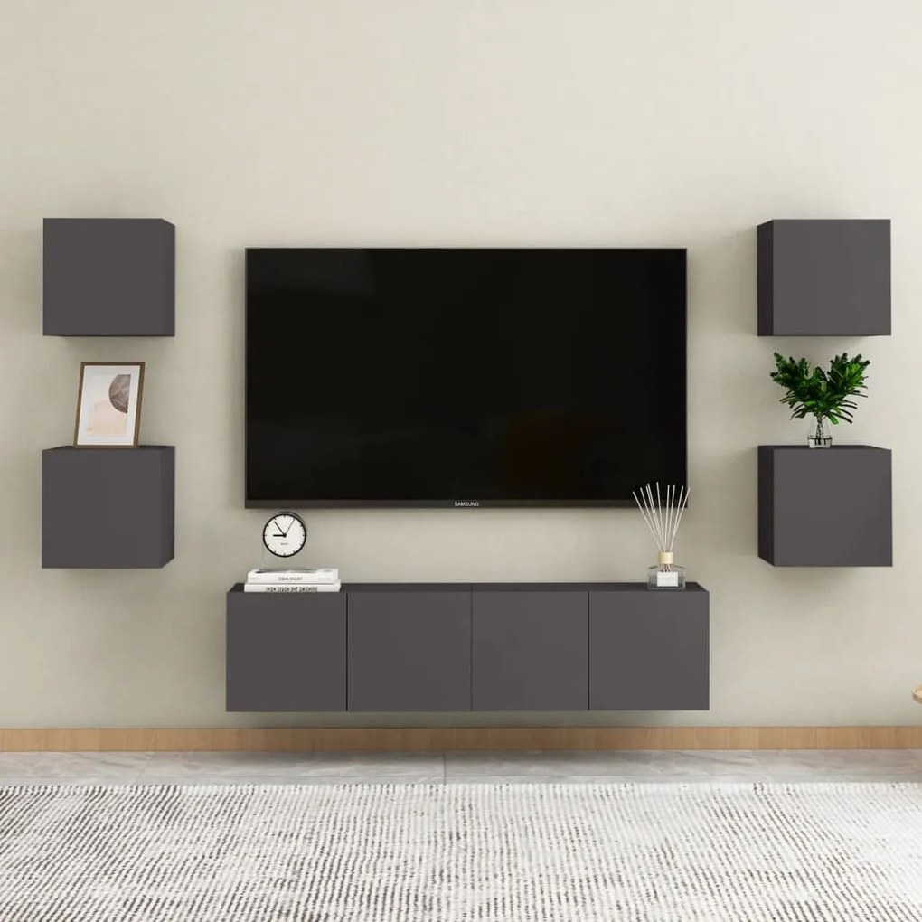 vidaXL Έπιπλα Τηλεόρασης Κρεμαστά 2 τεμ. Γκρι 30,5x30x30εκ. Επεξ. Ξύλο