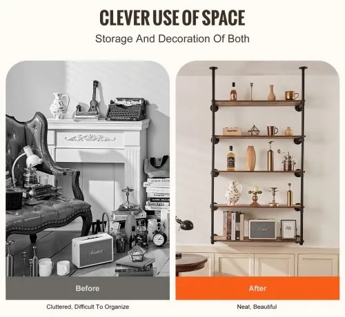 VEVOR Industrial Pipe Shelf 5 Tier 2PCS 9.84in W Wall-Mount Planks NOT Included