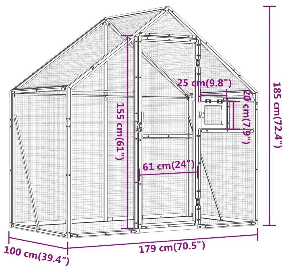 vidaXL Κλουβί Ανθρακί 179 x 100 x 185 εκ. από Αλουμίνιο