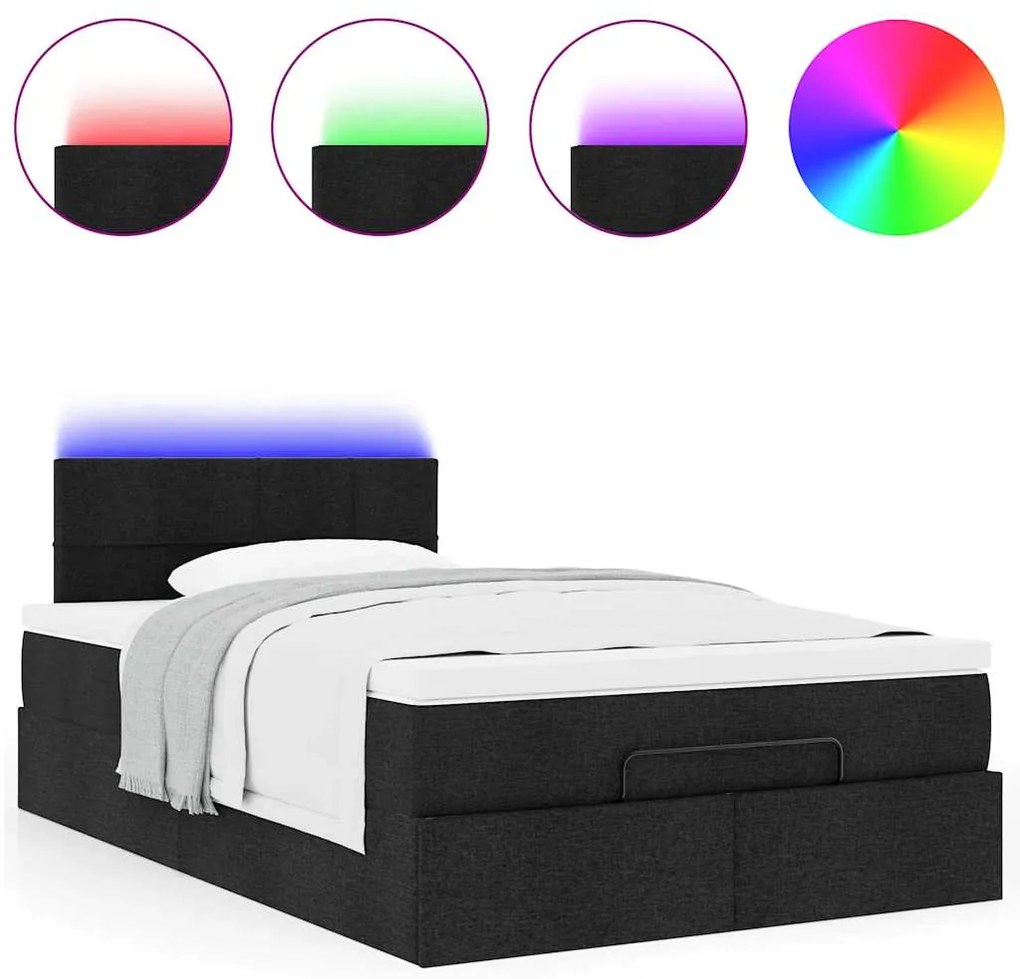 vidaXL Οθωμανικό κρεβάτι με στρώμα & LEDs Μαύρο 120x190 cm Ύφασμα