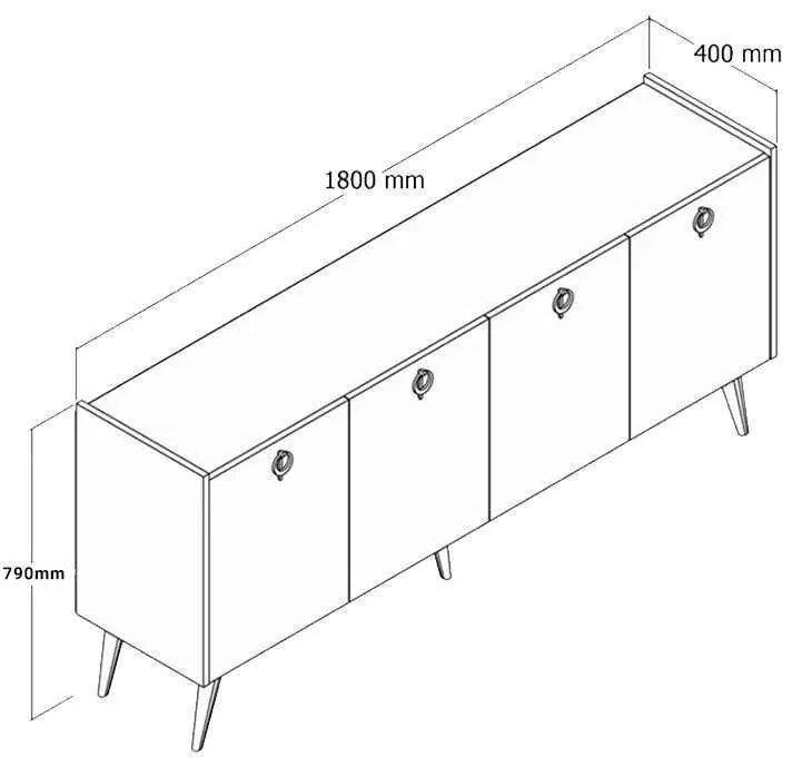 Μπουφές Jeslie pakoworld μελαμίνης oak-ανθρακί 180x40x79εκ