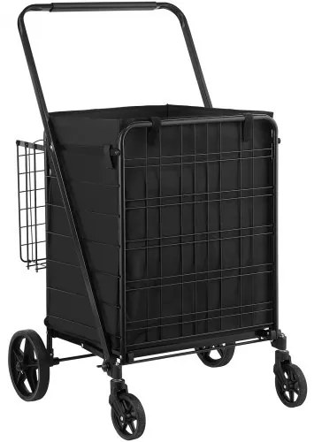 VEVOR Folding Shopping Cart with Removable Waterproof Liner, 330LBS Large Capacity Jumbo Grocery Cart with Dual Basket, 360° Swivel Wheels, Dense Metal Mesh Base, Heavy Duty Utility Cart for Shopping