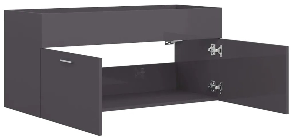 vidaXL Ντουλάπι Νιπτήρα Γυαλιστερό Γκρι 100x38,5x46εκ. από Μοριοσανίδα