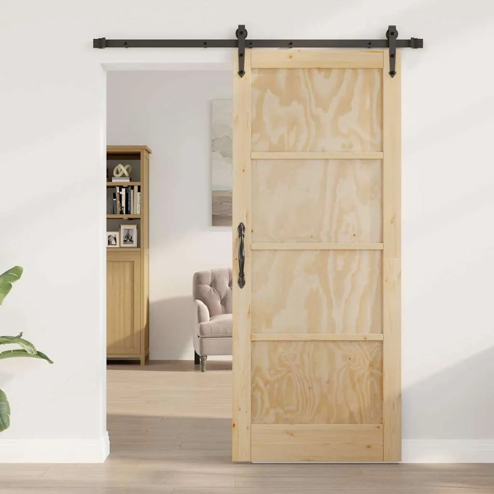 vidaXL Συρόμενη Πόρτα Χειροκίνητος Καφέ 83 x 202 εκ. Μασίφ ξύλο πεύκου