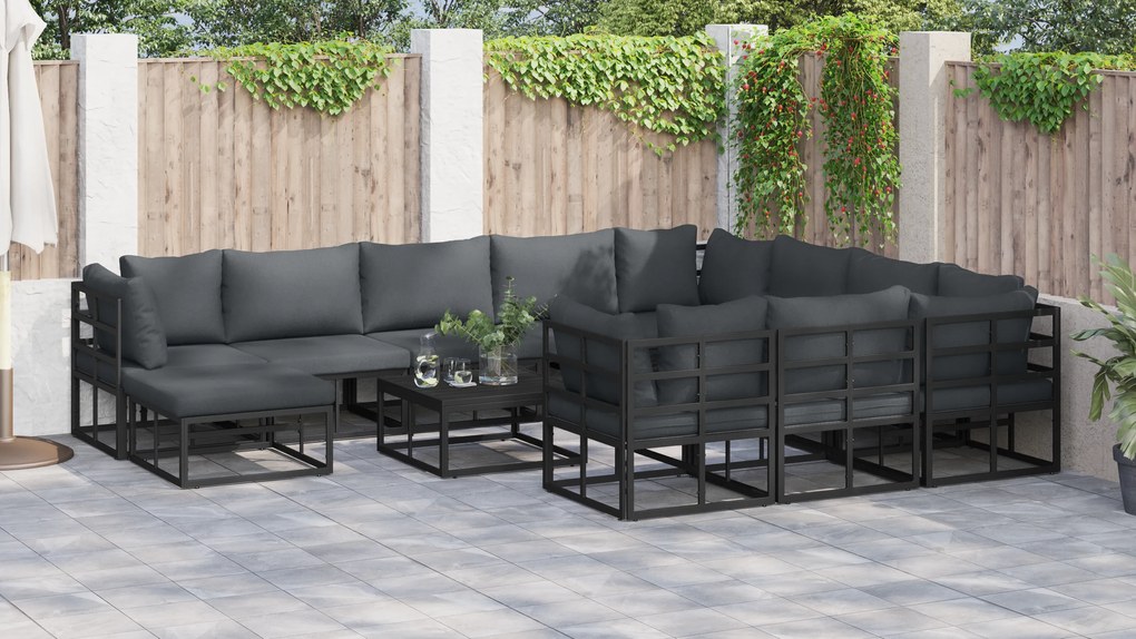 vidaXL Σετ Καναπέ Κήπου 11 pcs Μαύρο Αλουμίνιο