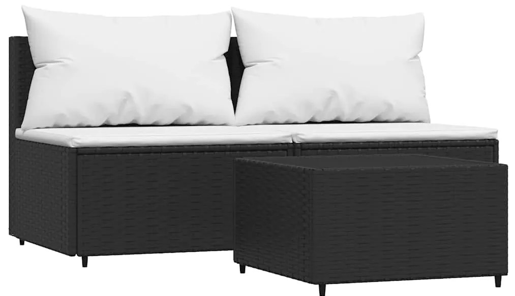 vidaXL Σαλόνι Κήπου Σετ 3 Τεμαχίων Μαύρο Συνθετικό Ρατάν με Μαξιλάρια