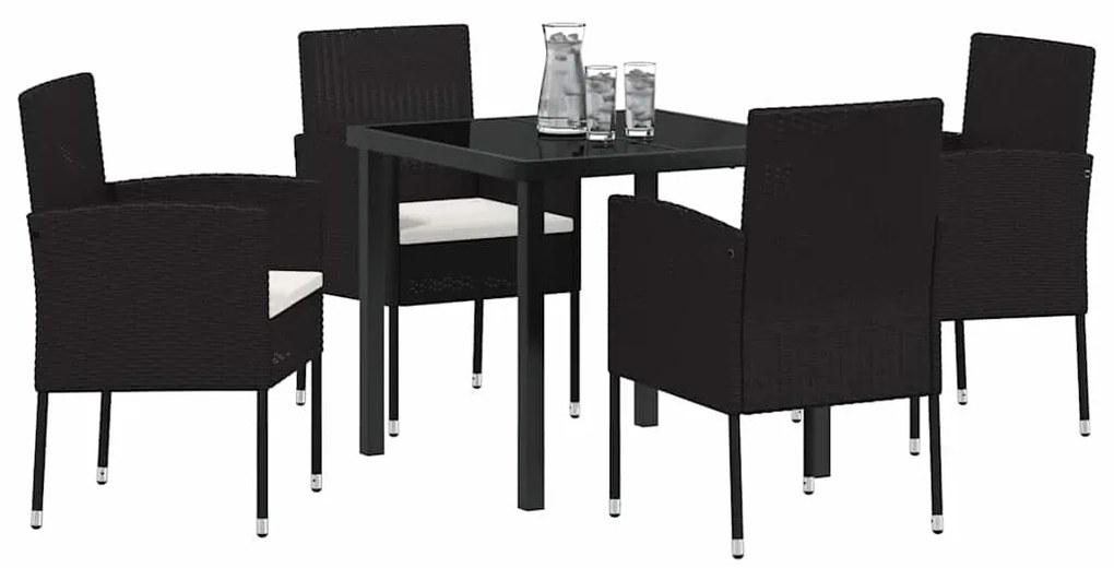 vidaXL Σέτ φαγητού για κήπο με μαξιλάρι 5 pcs Μαύρο συνθετικό ρατάν