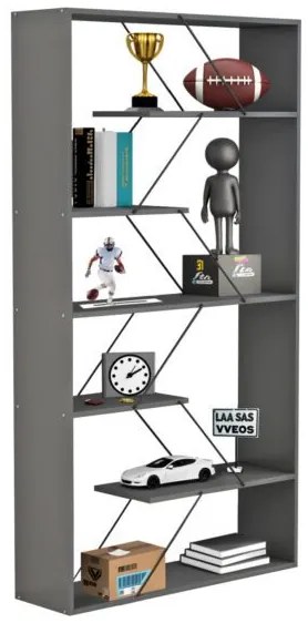 ΒΙΒΛΙΟΘΗΚΗ TARS HM2240.20 ΓΚΡΙ ΜΕΛΑΜΙΝΗ-ΜΑΥΡΕΣ ΜΕΤΑΛΛΙΚΕΣ ΒΕΡΓΕΣ 84x24x157Υεκ.