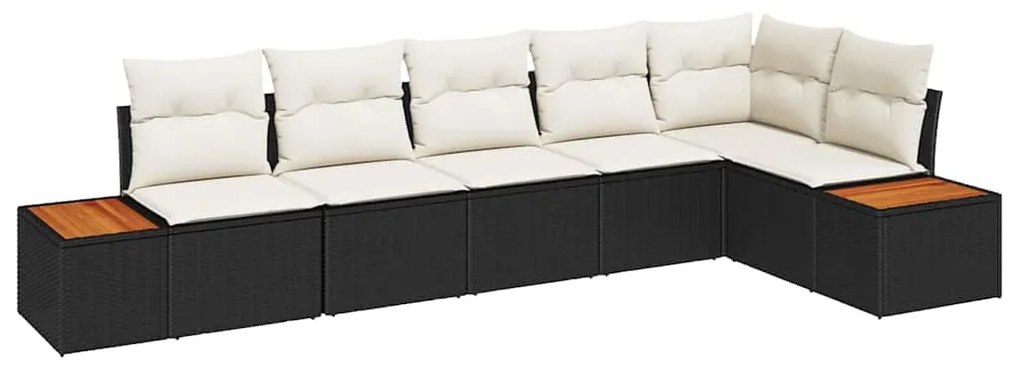 vidaXL Σετ Καναπέ Κήπου με μαξιλάρι 6 pcs Μαύρο και κρεμ Πολυ ράταν