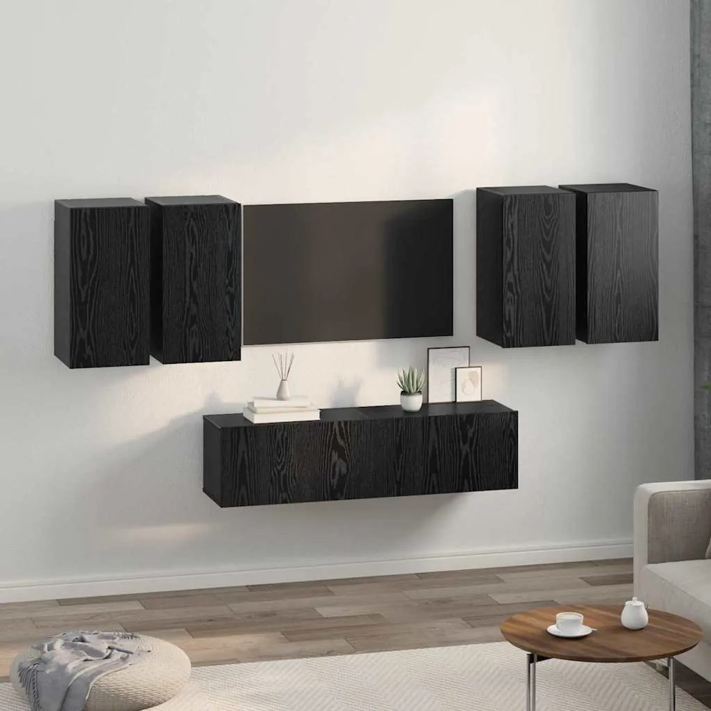 vidaXL Σετ επίπλου τηλεόρασης με ράφι 6 pcs Μαύρη Δρυς 60 x 30 x 30 cm