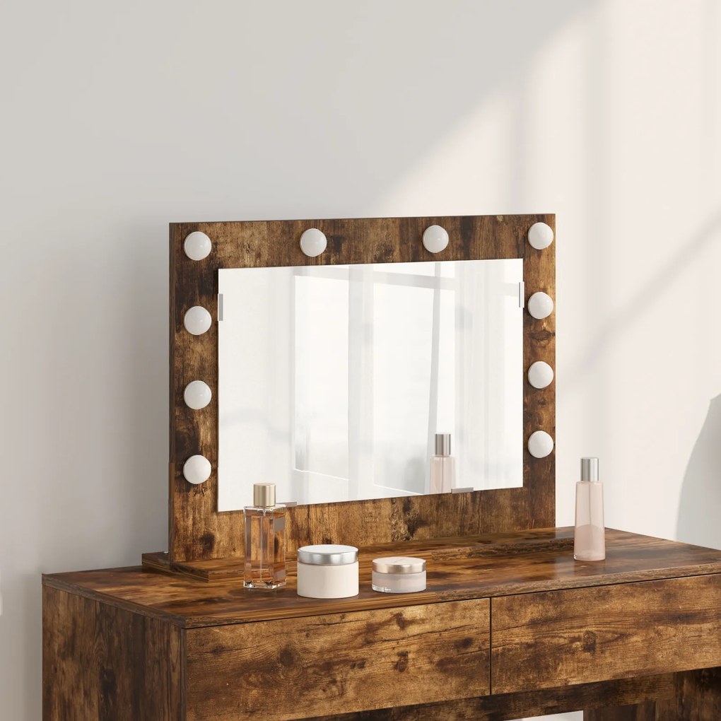 vidaXL Καθρέπτης Vanity  Καπνιστή ραστώνη Ξύλο, Γυαλί 60 x 45 x 18 εκ