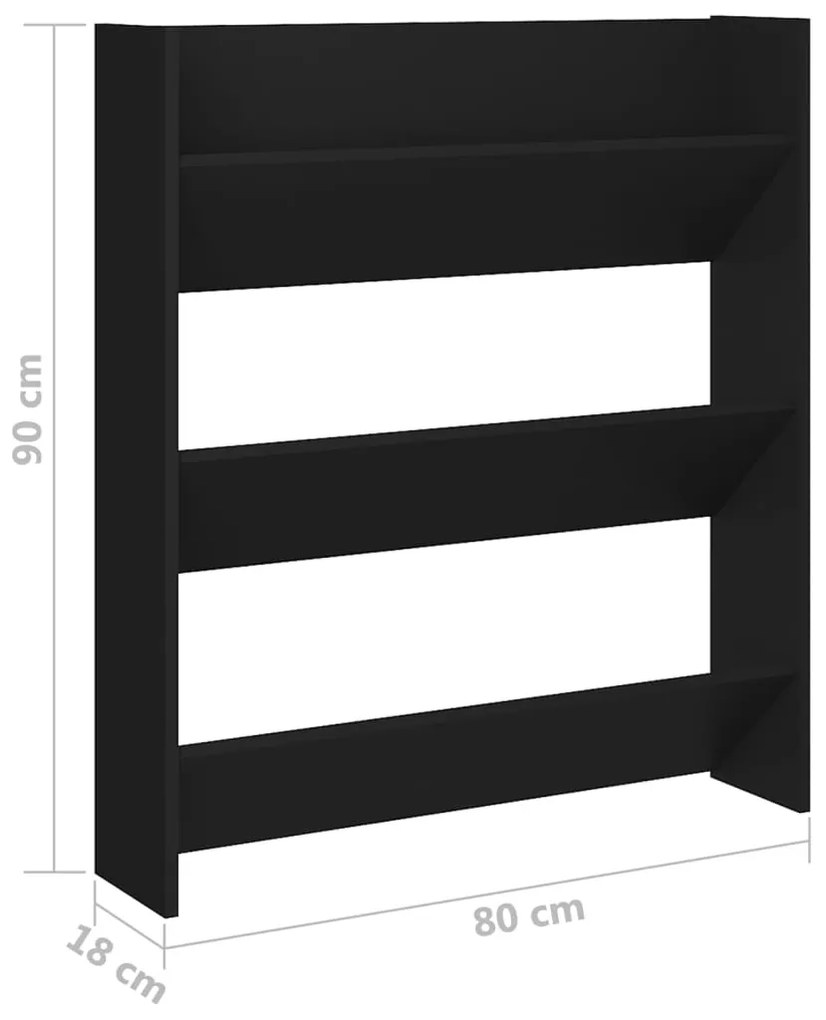 vidaXL Παπουτσοθήκη Τοίχου Μαύρη 80 x 18 x 90 εκ. από Επεξ. Ξύλο