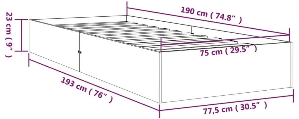 Πλαίσιο Κρεβατιού Λευκό 75x190 εκ. Μασίφ Ξύλο Small Single - Λευκό