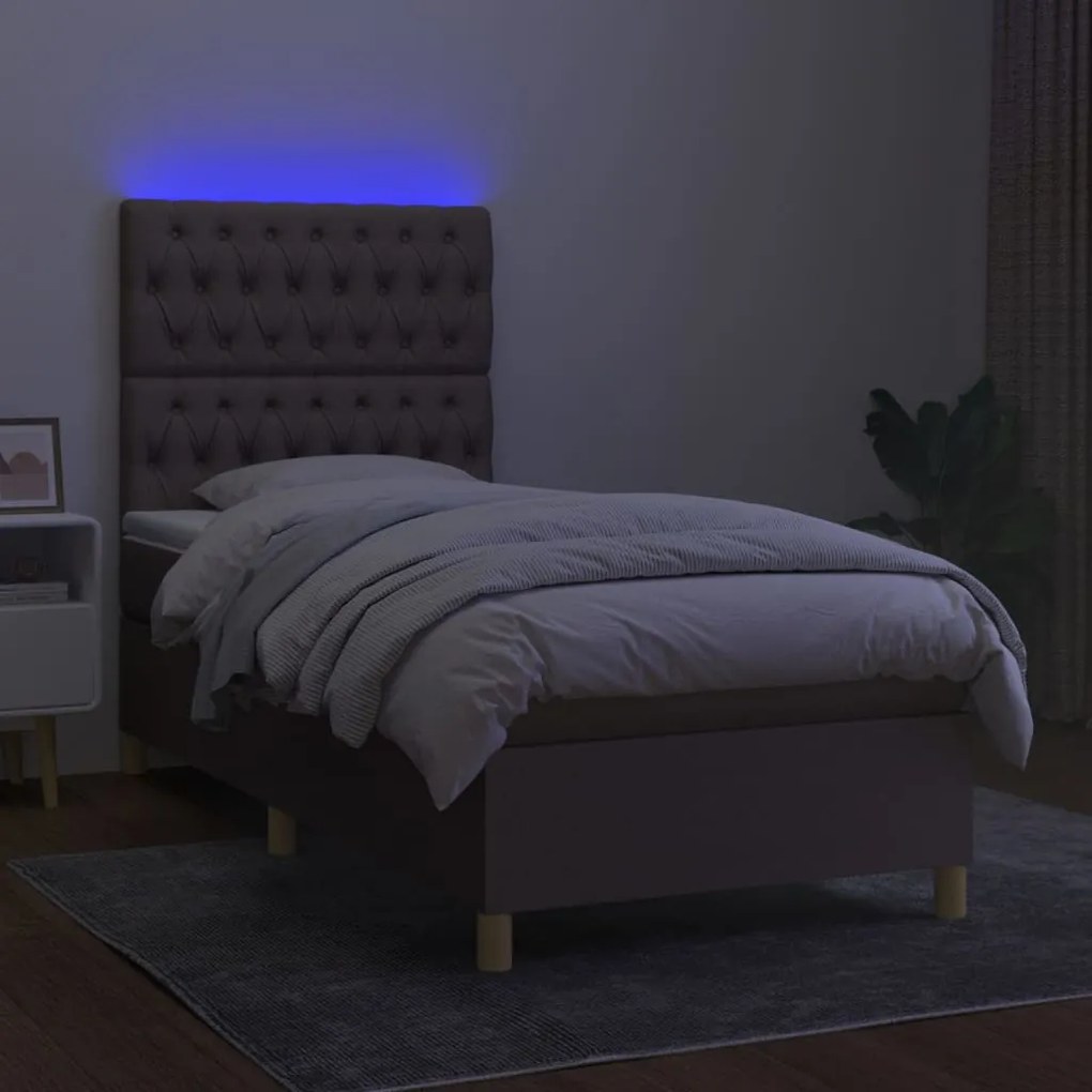 vidaXL Κρεβάτι Boxspring με Στρώμα & LED Taupe 90x190 εκ. Υφασμάτινο