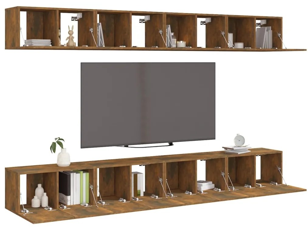 vidaXL Έπιπλα Τηλεόρασης 8 τεμ. Καπνιστή Δρυς 60x30x30εκ. Επεξεργ.Ξύλο