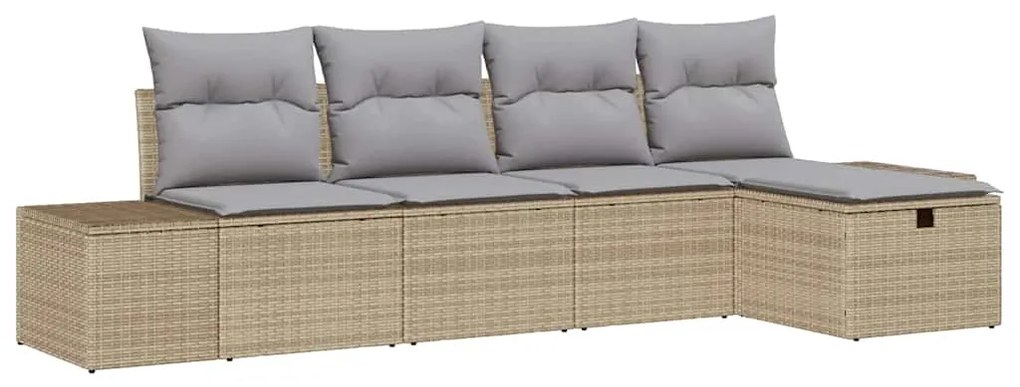 vidaXL Σετ Καναπέ Κήπου με μαξιλάρι 5 pcs Μπεζ Πολυ ράταν