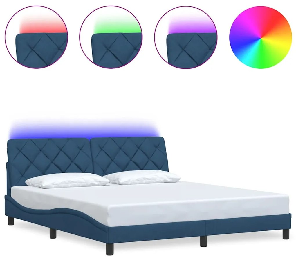 Σκελετός Κρεβατιού με LED Χωρίς Στρώμα Μπλε 180x200 εκ. - Μπλε