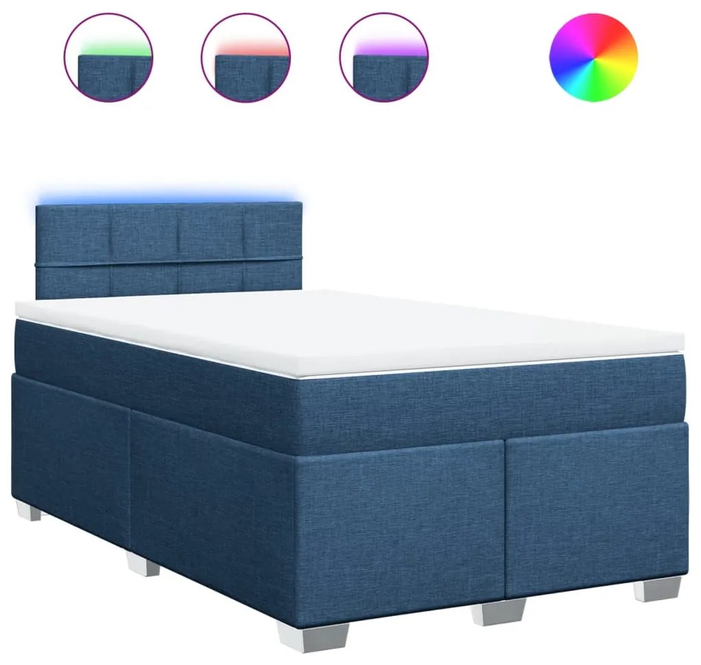 vidaXL Κρεβάτι Boxspring με Στρώμα Μπλε 120x190 εκ. Υφασμάτινο