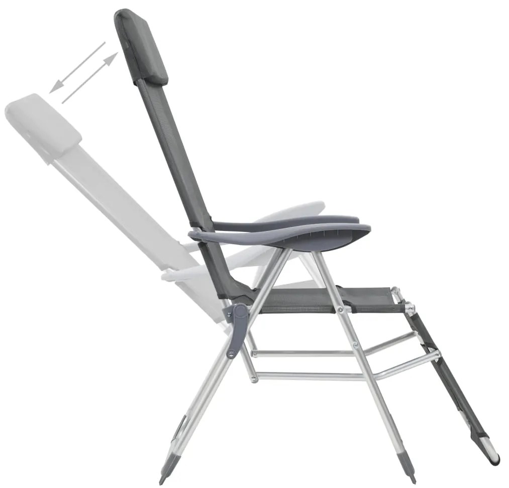 vidaXL Καρέκλες Κάμπινγκ Πτυσσόμενες με Υποπόδια 2 τεμ. Γκρι Textilene