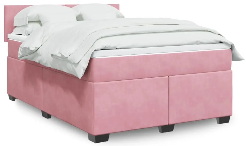 vidaXL Κρεβάτι Boxspring με Στρώμα Σκούρο Ροζ 140x200 εκ. Βελούδινο