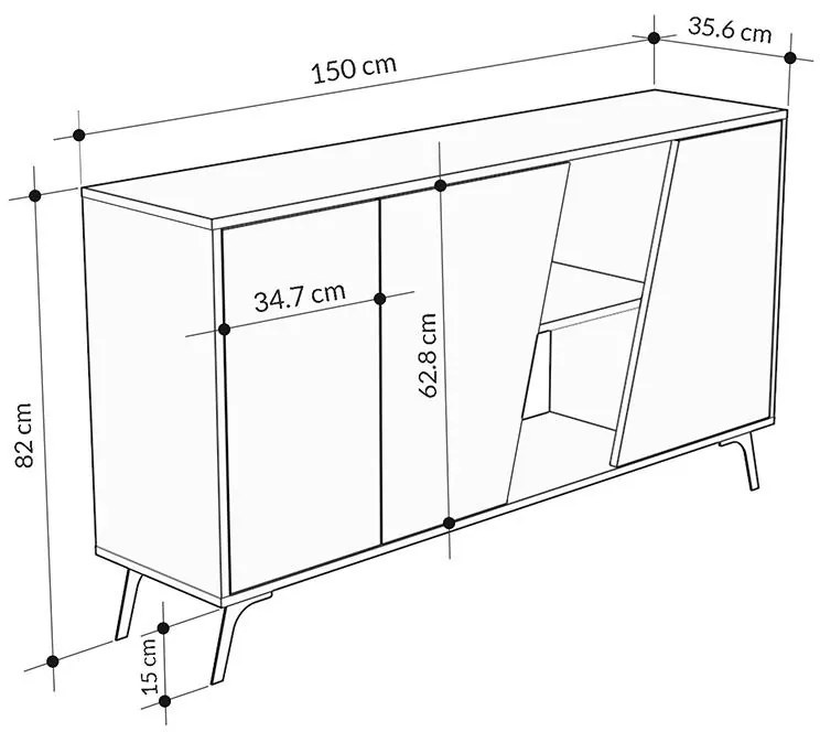 Μπουφές Hana γκρι antique-λευκό μαρμάρου 150x35.5x82εκ