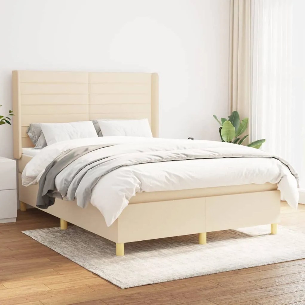 vidaXL Κρεβάτι Boxspring με Στρώμα Κρεμ 140x190 εκ. Υφασμάτινο