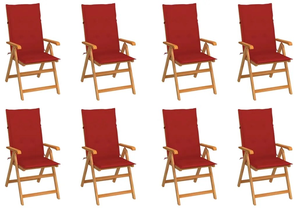 vidaXL Καρέκλες Κήπου Ανακλινόμενες 8 τεμ. Μασίφ Ξύλο Teak & Μαξιλάρια