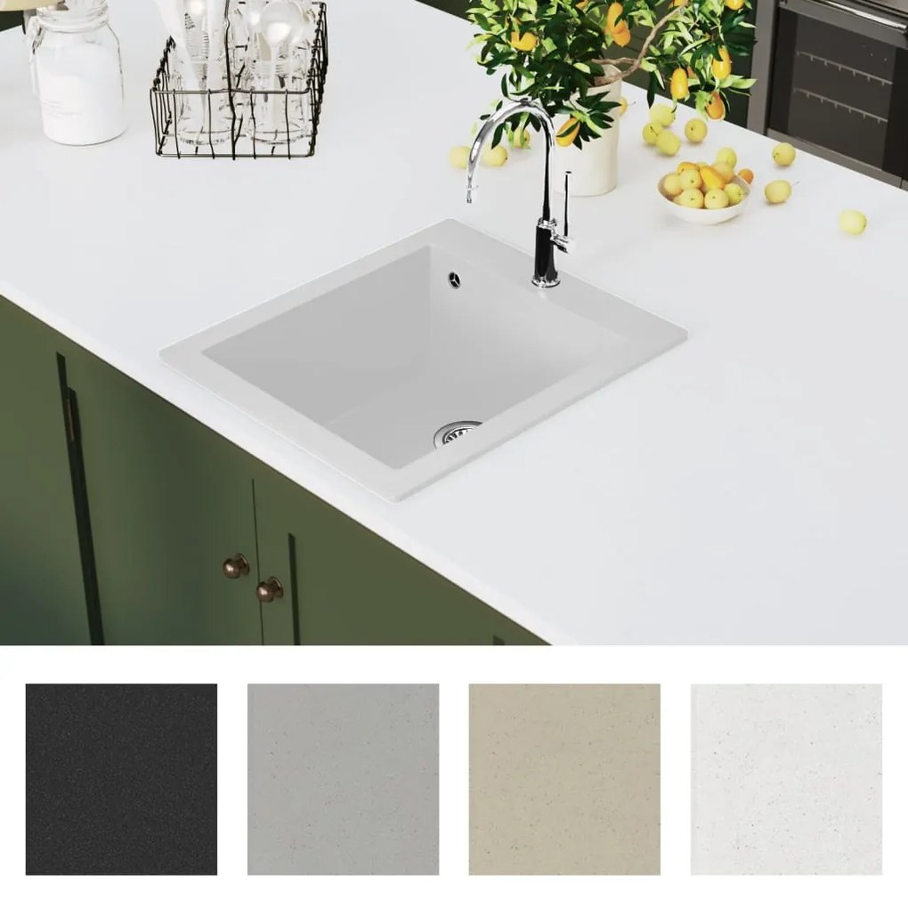 vidaXL Νεροχύτης Ένθετος με Μονή Γούρνα Λευκός Γρανιτένιος