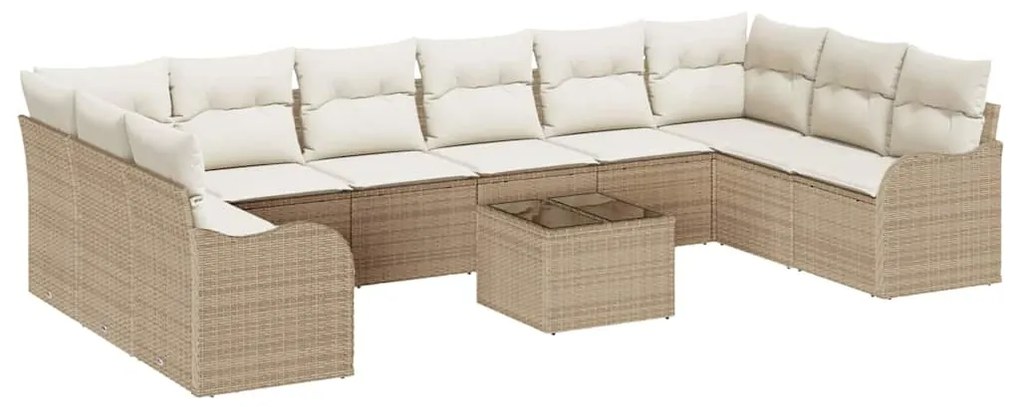 vidaXL Σετ Καναπέ Κήπου με μαξιλάρι 11 pcs Beige, λευκό Πολυ ράταν