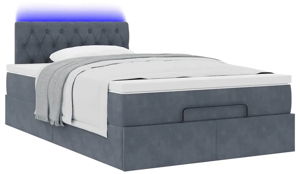 vidaXL Οθωμανικό κρεβάτι με στρώμα & LEDs Σκούρο γκρι 120x200cm Velvet