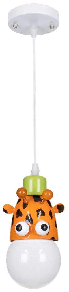 GloboStar® GIRAFFE 00638 Μοντέρνο Κρεμαστό Παιδικό Φωτιστικό Οροφής Μονόφωτο 1 x E27 Λευκό Πράσινο Πορτοκαλί Μαύρο Μεταλλικό Μ12 x Π10.5 x Υ13.5cm