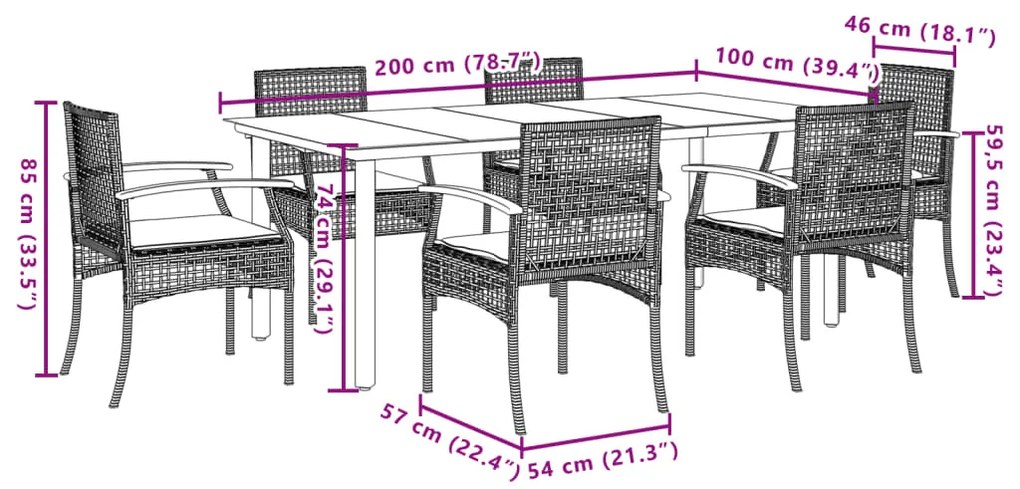 vidaXL Σετ Τραπεζαρίας Κήπου 7 τεμ. Μπεζ Συνθετικό Ρατάν με Μαξιλάρια