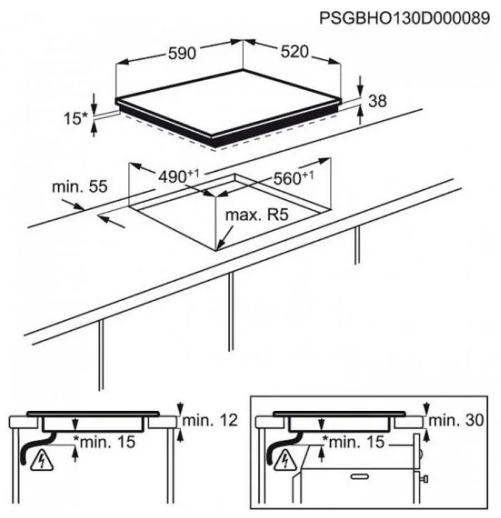 Κεραμική εντοιχισμένη εστία Electrolux EHF6232FOK, 5700W, 60 cm, Τρεις ζώνες, Παιδική προστασία, Υπολειμματική θερμότητα, Μαύρο