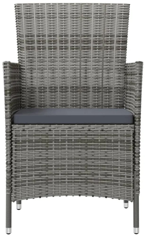 vidaXL Τραπεζαρία Εξωτ. Χώρου Σετ 3 τεμ. Γκρι Συνθ. Ρατάν με Μαξιλάρια