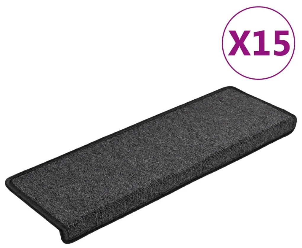 vidaXL Πατάκια Σκαλοπάτια 15 τεμ. Ανθρακί 65x21x4 εκ. με Ορθογώνια Άκρη