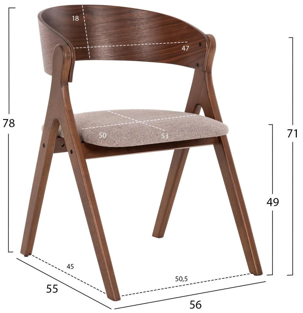 Καρέκλα NEKKER Rubberwood Καρυδί με Μπέζ ύφασμα 56x55x78Yεκ. 2αδα 56x55x78 εκ.