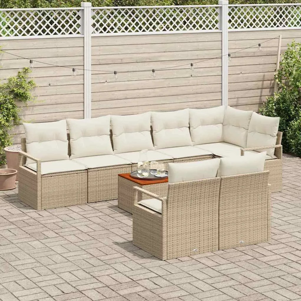 vidaXL Σετ Καναπέ Κήπου με μαξιλάρι 9 pcs Μπεζ Πολυ ράταν