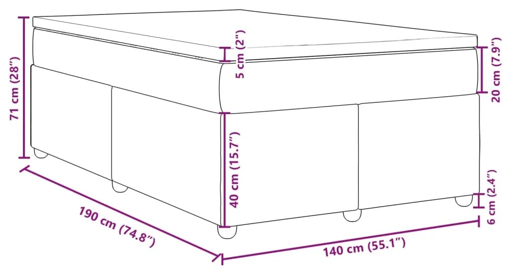 Κρεβάτι Boxspring με Στρώμα Κρεμ 140x190 εκ. Υφασμάτινο - Κρεμ