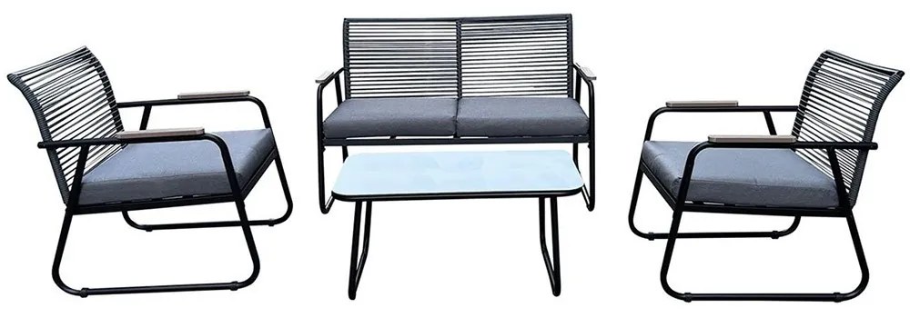 Σαλόνι Κήπου (Σετ 4Τμχ) Rocco Ε6873,1 Black-Grey 4 Θέσεων