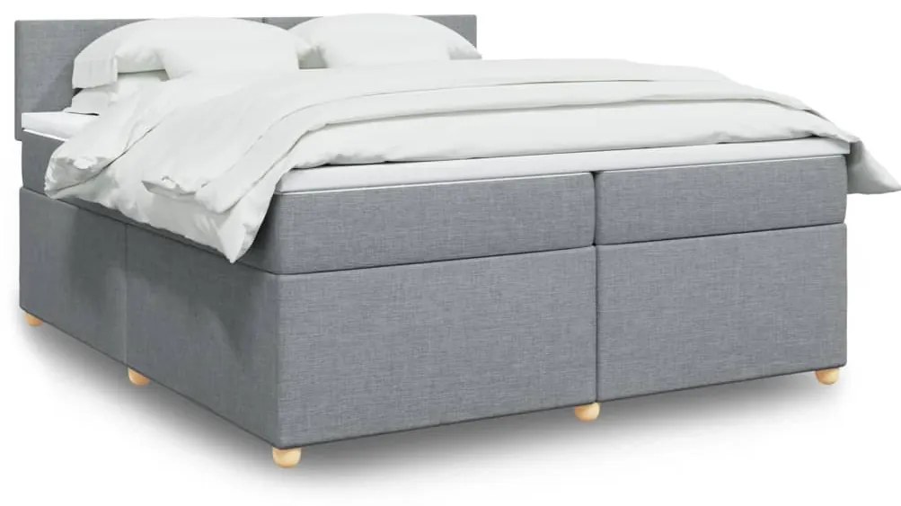 vidaXL Κρεβάτι Boxspring με Στρώμα Ανοιχτό Γκρι 200x200 εκ. Υφασμάτινο