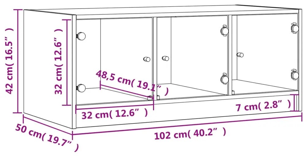 ΤΡΑΠΕΖΑΚΙ ΣΑΛΟΝΙΟΥ ΚΑΠΝΙΣΤΗ ΔΡΥΣ 102X50X42ΕΚ ΜΕ ΓΥΑΛΙΝΕΣ ΠΟΡΤΕΣ 836417