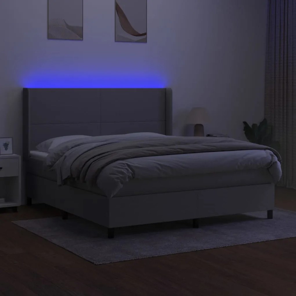 vidaXL Κρεβάτι Boxspring με Στρώμα &amp; LED Αν.Γκρι 180x200εκ. Υφασμάτινο