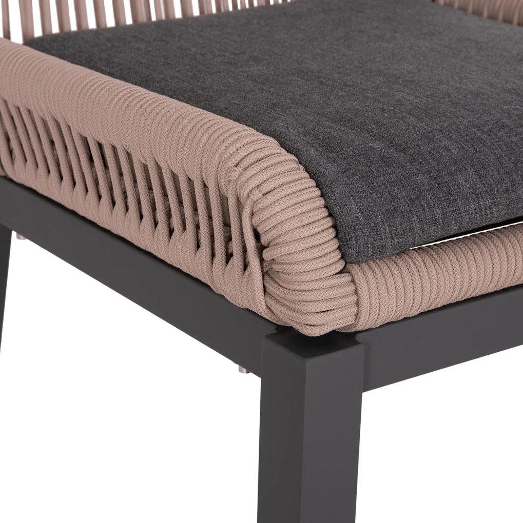 Καρέκλα HOWARD C5547.12 Αλουμίνιο Ανθρακί με Σχοινί και Μαξιλάρι Μπέζ 55,5x60x84,5Υ εκ. 4αδα 55.5x60x84.5 εκ.