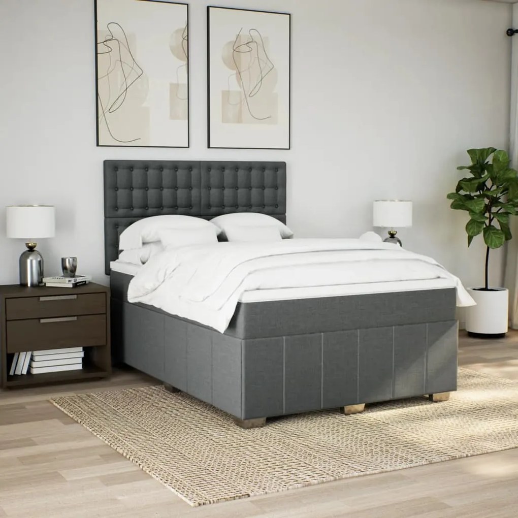 vidaXL Κρεβάτι Boxspring με Στρώμα Σκούρο Γκρι 140x190 εκ. Υφασμάτινο