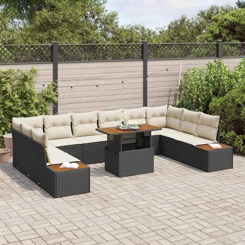 vidaXL Σέτ φαγητού για κήπο 11 pcs Μαύρο, Μπεζ 100 x 55 x 73 εκ