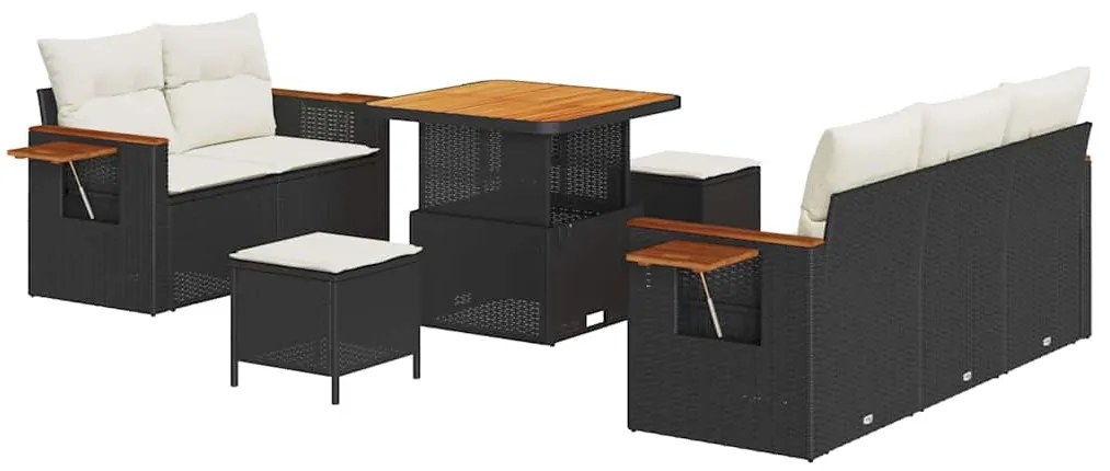 vidaXL Σετ Καναπέ Κήπου με μαξιλάρι 8 pcs Μαύρο και Κρέμα