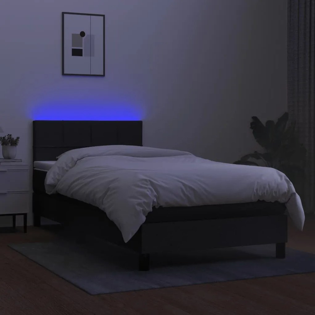 vidaXL Κρεβάτι Boxspring με Στρώμα &amp; LED Μαύρο 90x190 εκ. Υφασμάτινο