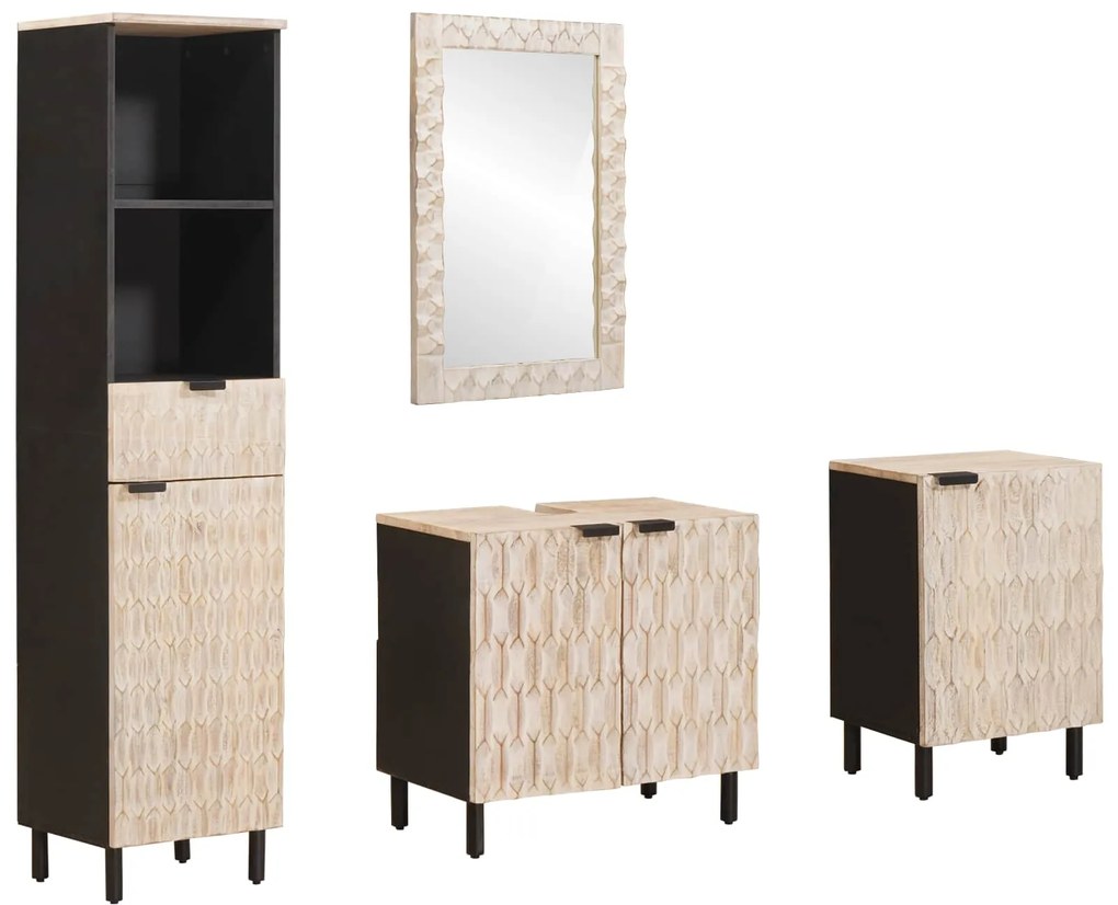 Σετ Μπάνιου Λευκό Φινίρισμα Καθαρισμού Στερεό ξύλο μάνγκο